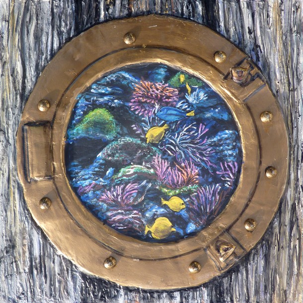 peinture hublot fond de l ocean an�mones poissons - en relief virginie trabaud