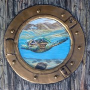 peinture Hublot : Tortue de mer - Cliquez sur l image pour voir la fiche d�taill�e et consulter le tarif de l oeuvre