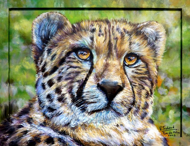 peinture femelle léopard parc des félins - Virginie Trabaud artiste peintre Animalier 