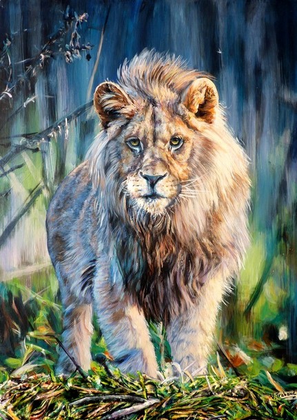 Peinture de Lion - acrylique et 3D - Virginie Trabaud artiste peintre