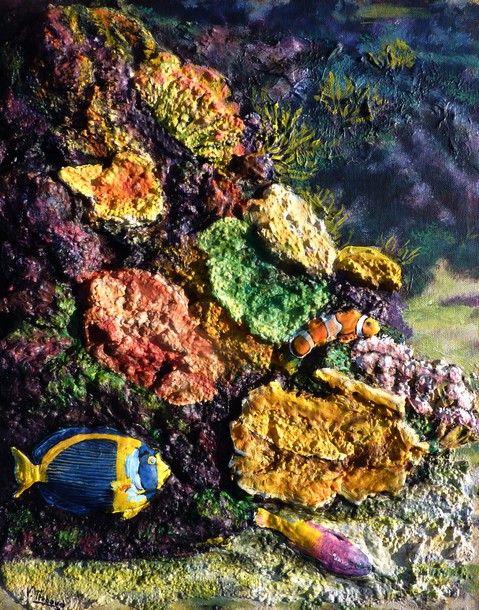 peinture le monde sous marin en relief  - Cliquez sur l image pour voir la fiche détaillée et consulter le tarif de l oeuvre