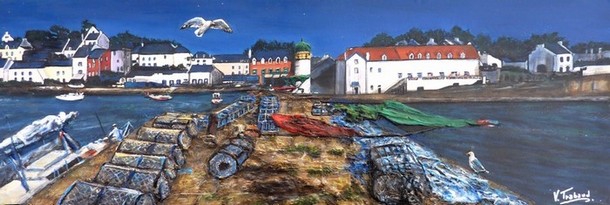 peinture port de sauzon bretagne belle île en mer - acrylique et relief Virginie TRABAUD