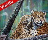 peinture léopards mère et petit - Virginie Trabaud artiste peintre Animalier 