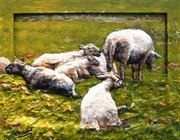 Tableau de Peinture miniature Les Moutons - Virginie Trabaud Artiste Peintre