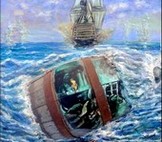 Peinture Attaque de pirates - Tonneau et Boulet de Canon - Virginie trabaud artiste peintre