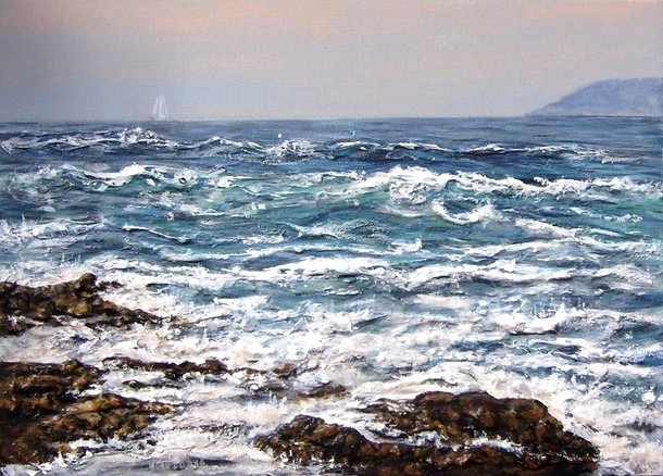peinture vagues rochers corse - Virginie TRABAUD Artiste peintre