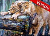 peinture lion et lionne - virginie trabaud artiste peintre