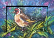 Peinture chardonneret lgant dans l herbe - virginie Trabaud Artiste Peintre