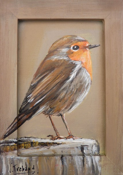 Peinture oiseau rouge-gorge - Acrylique - Virginie TRABAUD Artiste peintre