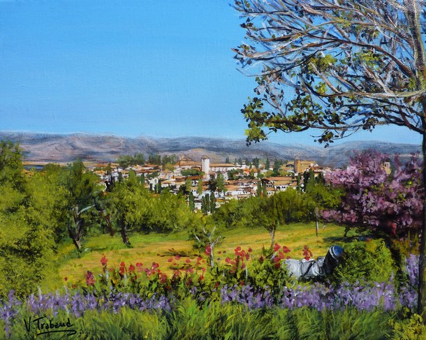 Peinture paysage lavandes granada - Virginie TRABAUD Artiste Peintre