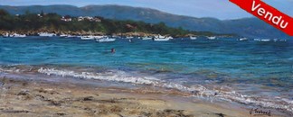 peinture La Plage de Corse Sagone bateaux - Cliquez sur l image pour voir la fiche détaillée et consulter le tarif de l oeuvre