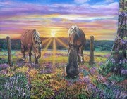 Les Portes du Paradis chevaux et chien - peinture en relief 3D - Virginie Trabaud