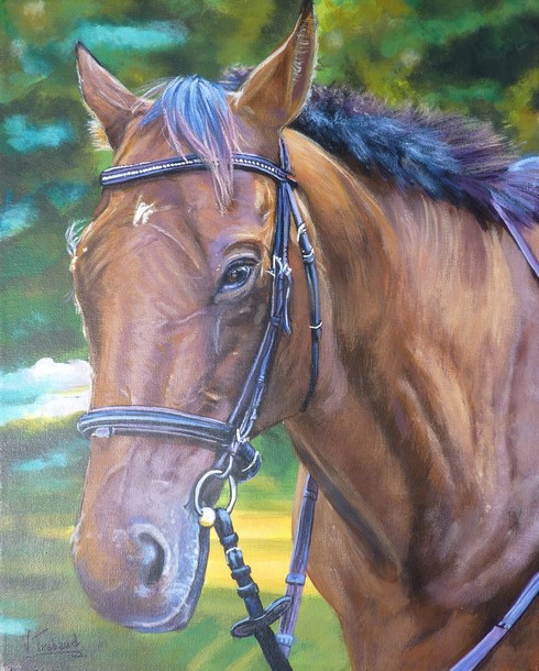 Peinture portrait de cheval pur sang anglais d'aprs photo - Acrylique - Virginie Trabaud