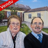 couple agé devant leur maison - peinture acrylique virginie trabaud  - Cliquez sur l'image pour voir la fiche et l'agrandissement