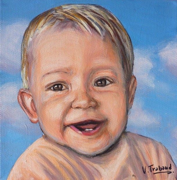 Portrait de bébé d'après photo - Peinture acrylique - Virginie Trabaud Artiste Peintre