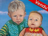Portraits de bébé et petit garçon - Peinture acrylique d'après photos - Virginie Trabaud Artiste Peintre