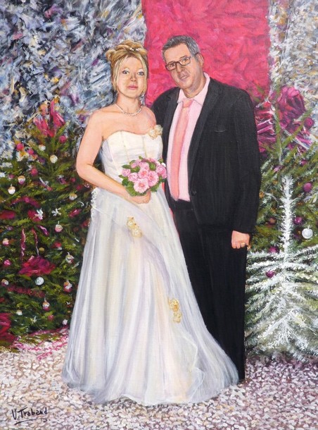 Peinture portrait des mariés - acrylique sur toile d'après photos - Virginie TRABAUD