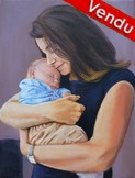 Portraits mère et bébé garçon - peinture acrylique virginie trabaud  - Cliquez sur l'image pour voir la fiche et l'agrandissement