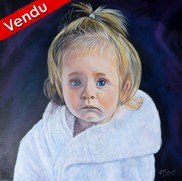 Portrait petite fille blonde - Peinture acrylique d'aprs photo - Virginie Trabaud Artiste Peintre