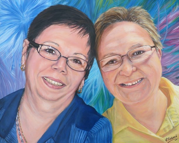 peinture portrait de 2 soeurs femmes - acrylique - virginie trabaud