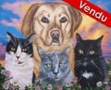 Peinture portraits d un labrador et de 3 chats - acrylique - virginie trabaud artiste peintre