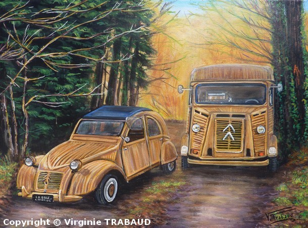 peinture 2cv et type h citroen en bois - Cliquez sur l image pour voir la fiche dtaille et le tarif de l oeuvre