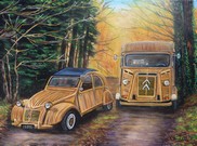 peinture 2cv et type h citroen en bois - Cliquez sur l image pour voir la fiche dtaille et le tarif de l oeuvre
