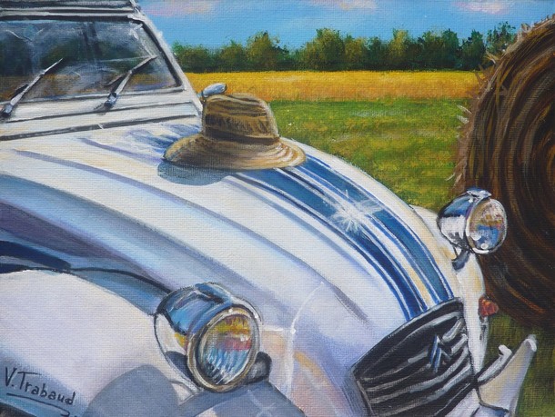 peinture 2cv france3  la campagne - Cliquez sur l image pour voir la fiche dtaille et le tarif de l oeuvre