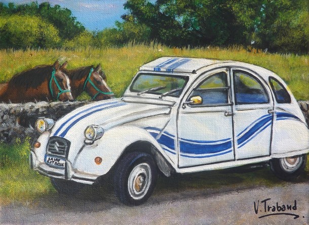 peinture 2cv france3 et 2 chevaux - Cliquez sur l image pour voir la fiche dtaille et le tarif de l oeuvre