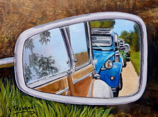 Peinture rétoviseur 2cv rassemble d'anciennes voitures - Acrylique - Virginie TRABAUD Artiste peintre