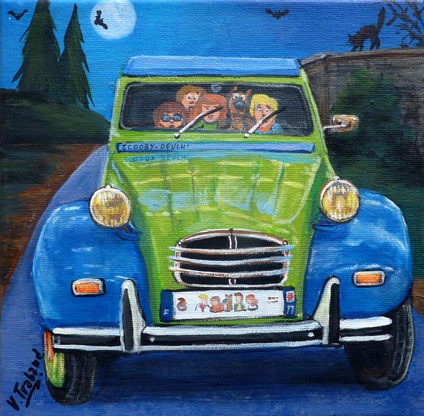 peinture 2cv Scooby-deuch scooby-doo et ses amis - acrylique - virginie trabaud artiste peintre