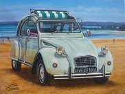 peinture 2cv verte sur la plage de bretagne - Cliquez sur l image pour voir la fiche dtaille et le tarif de l oeuvre