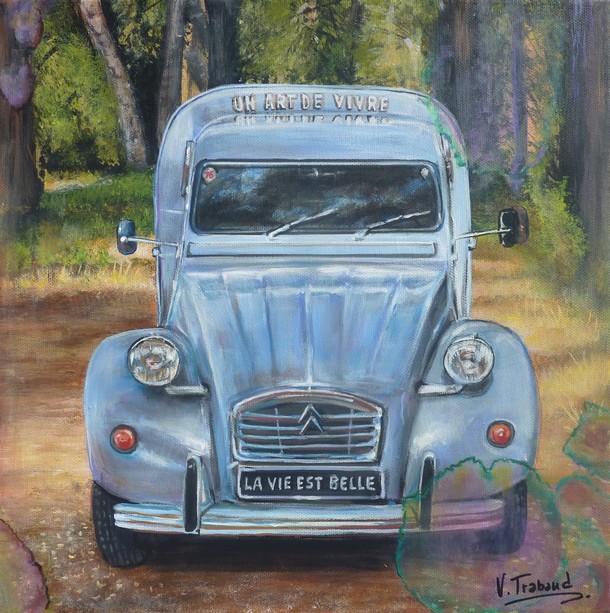 Peinture Voiture AK fourgonnette Grise en fort - Acrylique - Virginie TRABAUD Artiste Peintre