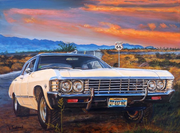 peinture chevrolet impala route 66 - acrylique Virginie TRABAUD