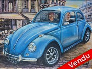 peinture Voiture Coccinelle bleue en ville - Cliquez sur l image pour voir la fiche dtaille et le tarif de l oeuvre