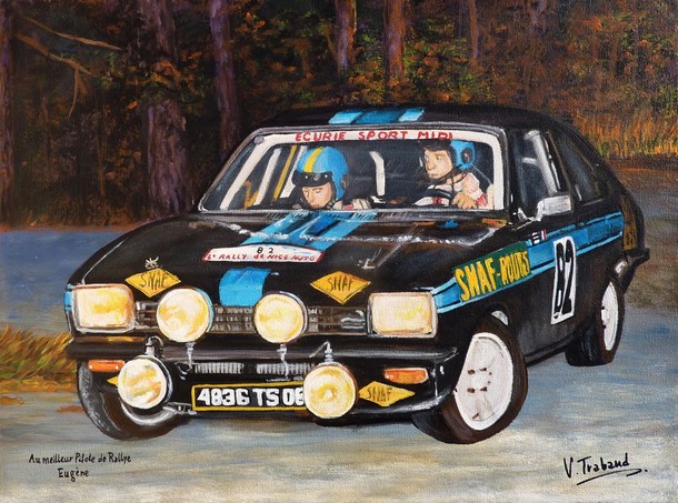 Peinture Voiture Rallye Opel Kadett GTE Nice 1982 - Acrylique Virginie TRABAUD Artiste Peintre